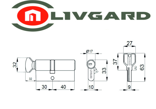 Цилиндровый механизм LIVGARD CW30/40 перфо.ключ-вертушка SN Матовый никель фото 2