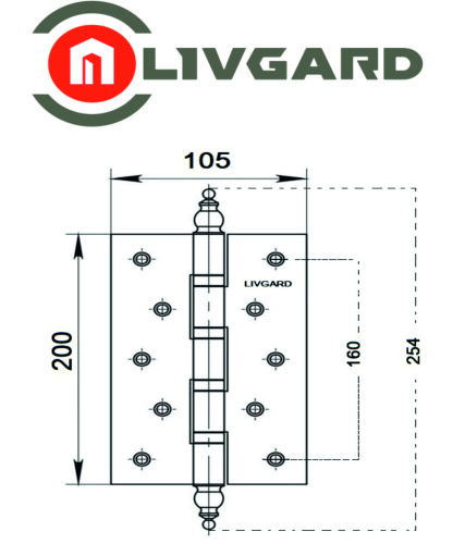 Петли универсальные LIVGARD HV200A-AB с колпачком Бронза фото 2