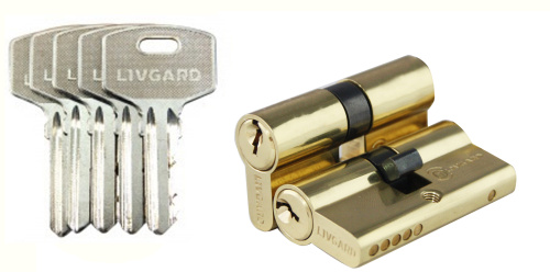 Цилиндровый механизм LIVGARD N60 англ.ключ-ключ PB Полированная латунь