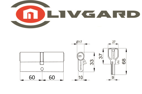 Цилиндровый механизм LIVGARD C120 перфо.ключ-ключ SN Матовый никель фото 2