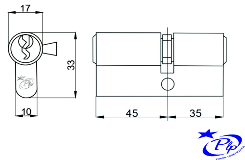 Цилиндровый механизм PLP N45/35 английский ключ/ключ PB Полированная латунь фото 2