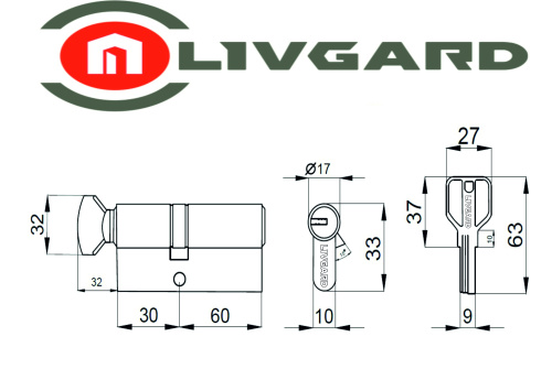 Цилиндровый механизм LIVGARD CW30/60 перфо.ключ-вертушка SN Матовый никель фото 2