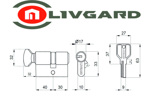 Цилиндровый механизм LIVGARD CW40/30 перфо.ключ-вертушка SN Матовый никель фото 2