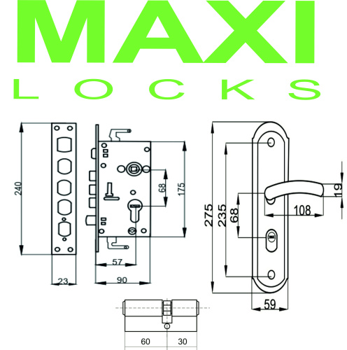 Замок врезной для китайских дверей MAXI Locks MLC68-51-U-SN комплект с ручками и ц.м. Матовый никель фото 2