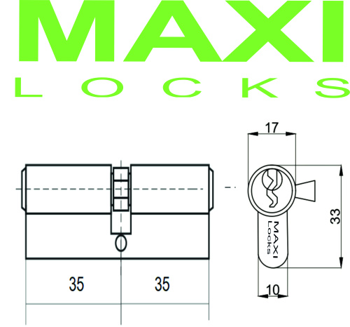 Цилиндровый механизм MAXI Locks EN70 англ.ключ-ключ CP Хром фото 2