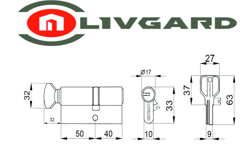 Цилиндровый механизм LIVGARD CW50/40 перфо.ключ-вертушка SN Матовый никель фото 2