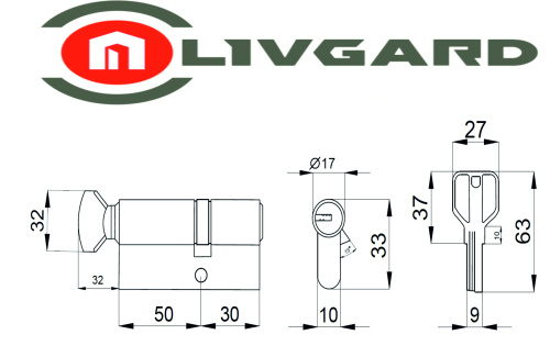 Цилиндровый механизм LIVGARD CW50/30 перфо.ключ-вертушка PB Полированная латунь фото 2