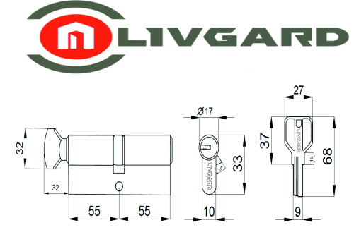 Цилиндровый механизм LIVGARD CW110 перфо.ключ-вертушка SN Матовый никель фото 2