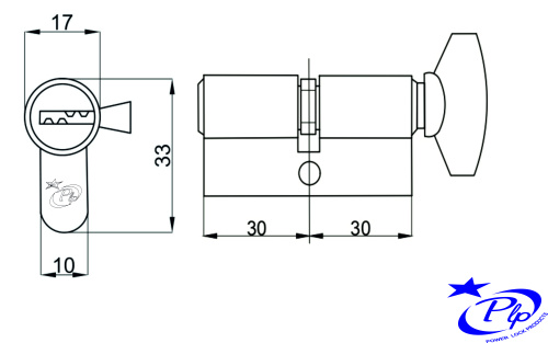Цилиндровый механизм PLP CW60 перфо.ключ-вертушка AB Бронза фото 2