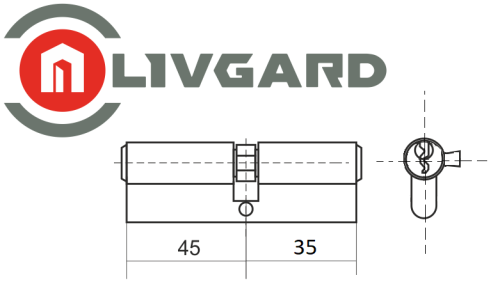 Цилиндровый механизм LIVGARD N45/35 англ.ключ-ключ SN Матовый никель фото 2