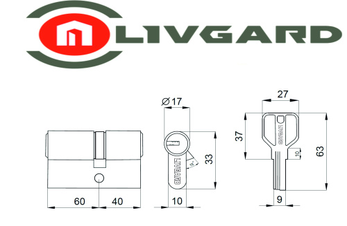 Цилиндровый механизм LIVGARD C60/40 перфо.ключ-ключ SN Матовый никель фото 2