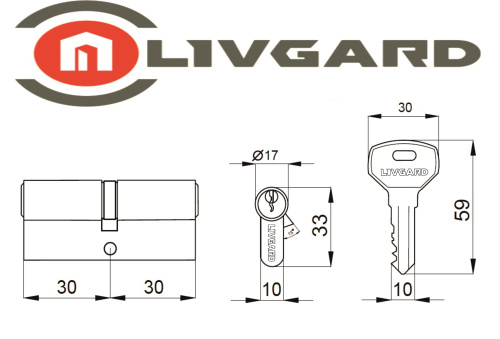 Цилиндровый механизм LIVGARD N60 англ.ключ-ключ PB Полированная латунь фото 2