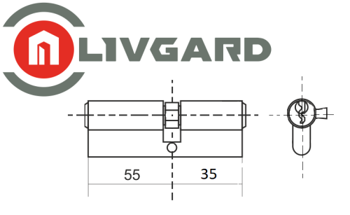 Цилиндровый механизм LIVGARD N55/35 англ.ключ-ключ PB Полированная латунь фото 2