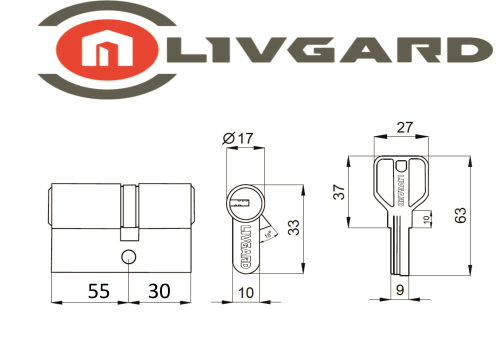 Цилиндровый механизм LIVGARD C55/30 перфо.ключ-ключ SN Матовый никель фото 2