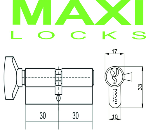 Цилиндровый механизм MAXI Locks ENW60 англ.ключ-вертушка CP Хром фото 2