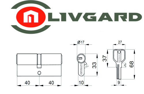 Цилиндровый механизм LIVGARD C80 перфо.ключ-ключ PB Полированная латунь фото 2