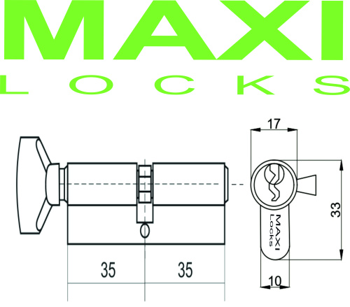 Цилиндровый механизм MAXI Locks ENW70 англ.ключ-вертушка CP Хром фото 2