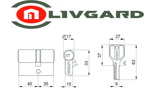 Цилиндровый механизм LIVGARD C40/35 перфо.ключ-ключ PB Полированная латунь фото 2
