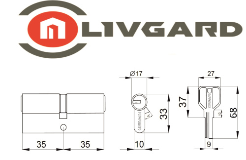Цилиндровый механизм LIVGARD C70 перфо.ключ-ключ SB Матовая латунь фото 2