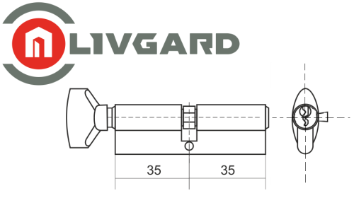 Цилиндровый механизм LIVGARD NW70PB-12 англ.ключ-вертушка 12кл. PB Полированная латунь фото 2