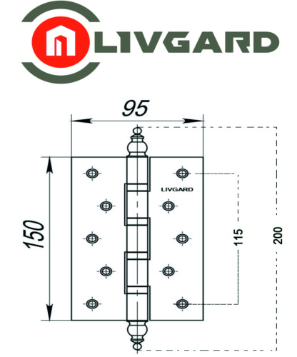 Петли универсальные LIVGARD HV150A-AB с колпачком Бронза фото 2