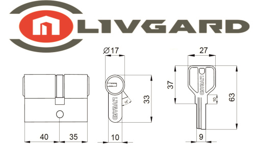 Цилиндровый механизм LIVGARD C40/35 перфо.ключ-ключ SN Матовый никель фото 2