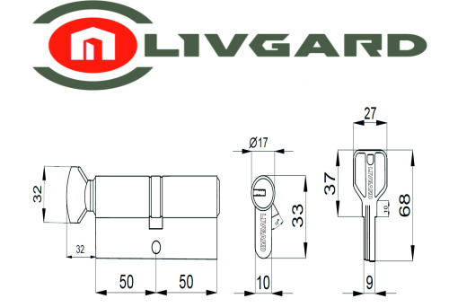 Цилиндровый механизм LIVGARD CW100 перфо.ключ-вертушка SN Матовый никель фото 2