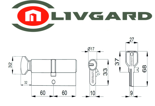 Цилиндровый механизм LIVGARD CW120 перфо.ключ-вертушка PB Полированная латунь фото 2