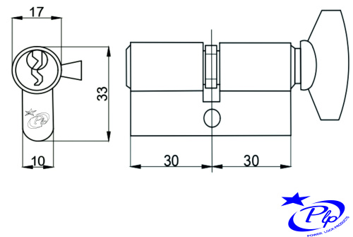 Цилиндровый механизм PLP NW60 английский ключ/вертушка PB Полированная латунь фото 2