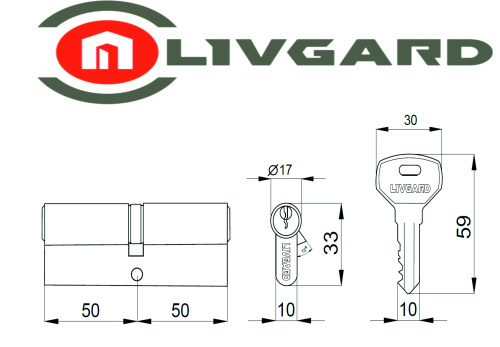 Цилиндровый механизм LIVGARD N100 англ.ключ-ключ SN Матовый никель фото 2