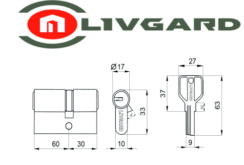 Цилиндровый механизм LIVGARD C60/30 перфо.ключ-ключ SN Матовый никель фото 2