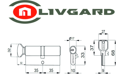 Цилиндровый механизм LIVGARD CW70 перфо.ключ-вертушка SN Матовый никель фото 2