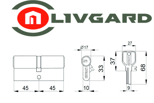 Цилиндровый механизм LIVGARD C90 перфо.ключ-ключ SN Матовый никель фото 2