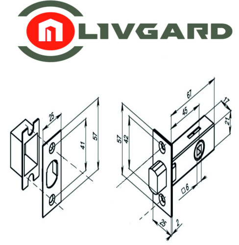 Задвижка врезная LIVGARD D45 PB Полированная латунь фото 2