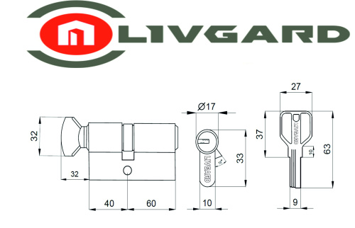 Цилиндровый механизм LIVGARD CW40/60 перфо.ключ-вертушка SN Матовый никель фото 2