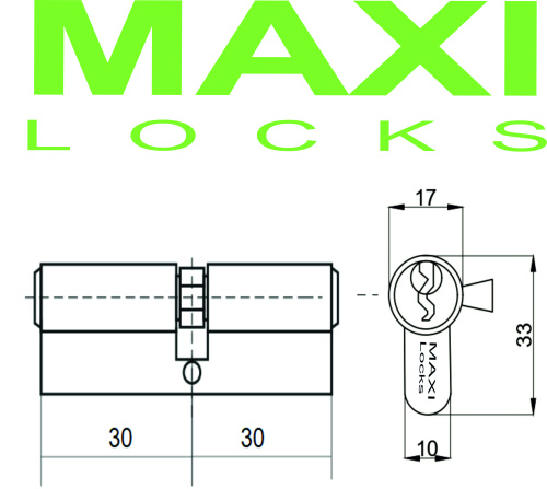 Цилиндровый механизм MAXI Locks EN60 англ.ключ-ключ CP Хром фото 2