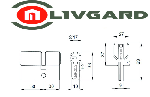 Цилиндровый механизм LIVGARD C50/30 перфо.ключ-ключ SN Матовый никель фото 2