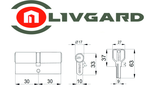 Цилиндровый механизм LIVGARD C60 перфо.ключ-ключ CP Хром фото 2