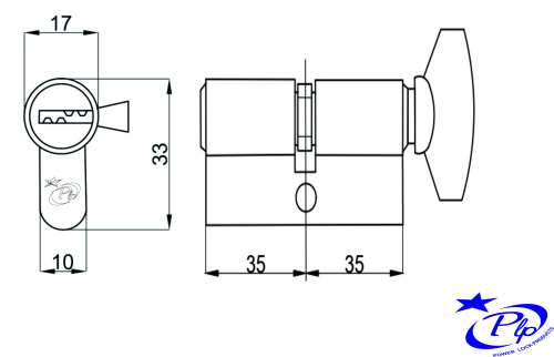 Цилиндровый механизм PLP CW70 перфо.ключ-вертушка AB Бронза фото 2